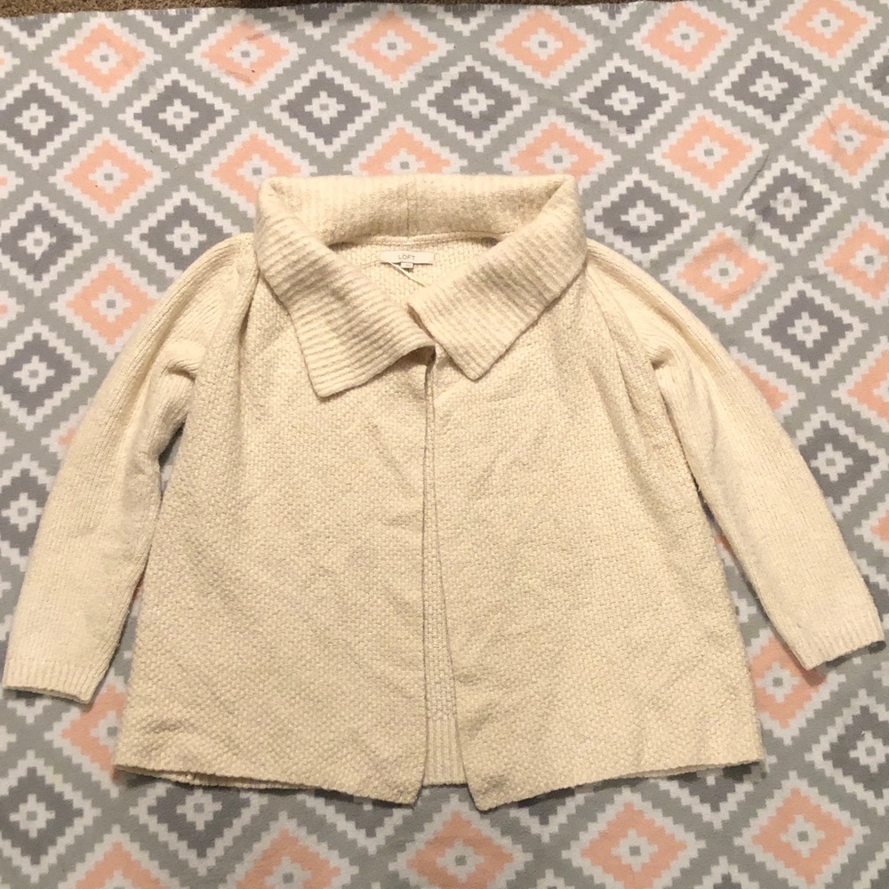 LOFT Womens Cream Open Front Wool Blend Sweater Size Large